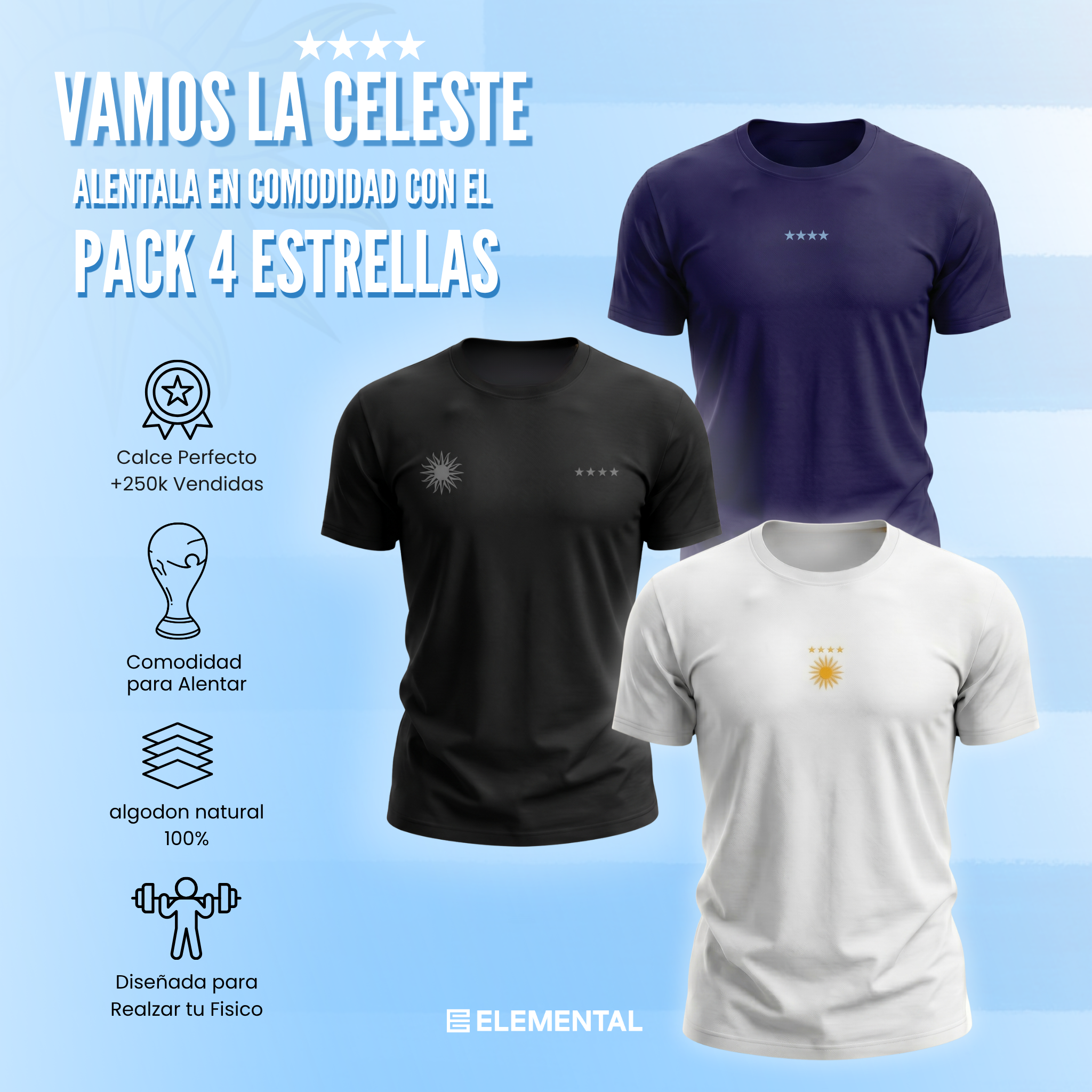 Pack 3 + Campera Gratis - Vamo Arriba La Celeste